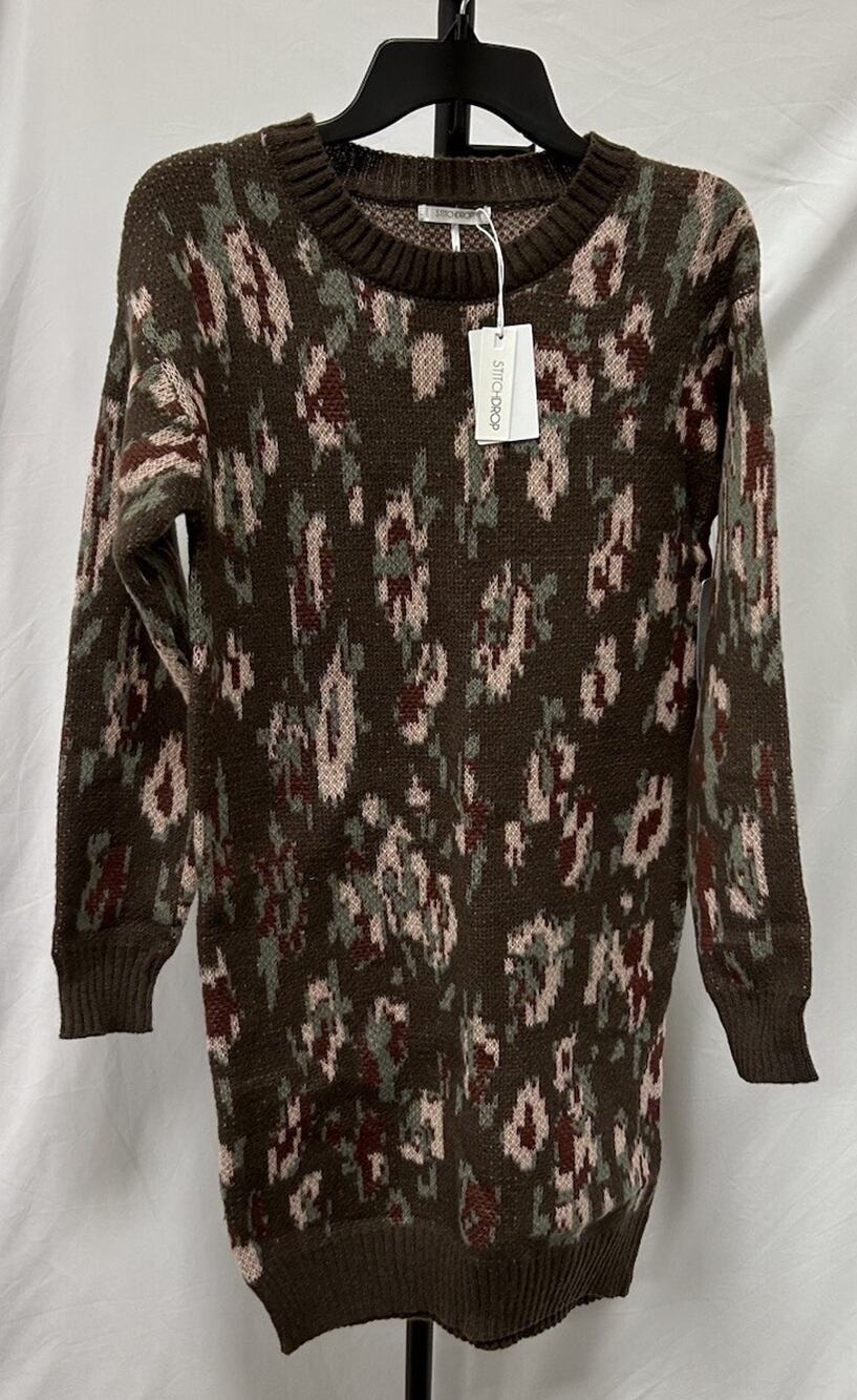 NEW Stitchdrop Jakarta Jardin Floral Long Sleeve Knit Sweater Dress Size XS